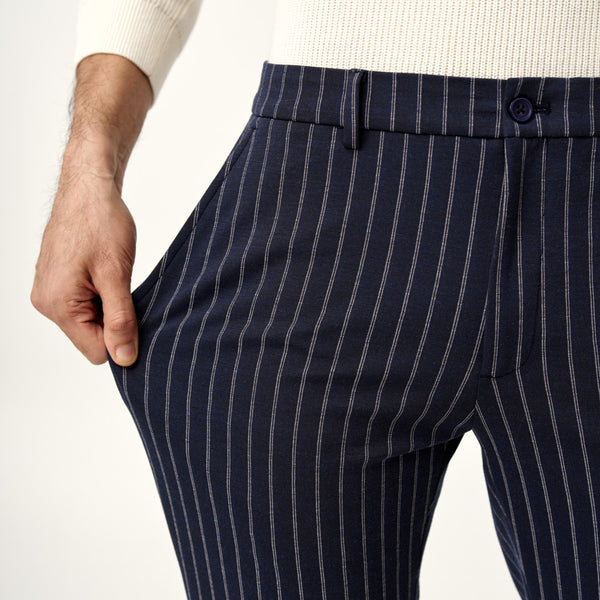 スーツ SEEALL: EASY PANTS NAVY STRIPE Navy striped suit pants | Tailor Store®