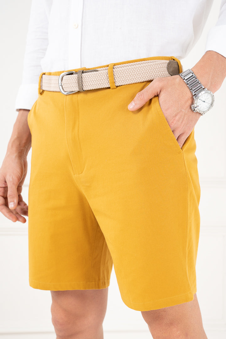 mens yellow chino shorts