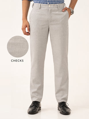 Ion Grey Checks Slim Fit Stretch Formal Pants