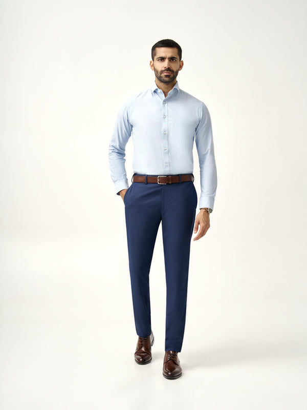 tailored design of Pant Project's astro navy stretchable trousers