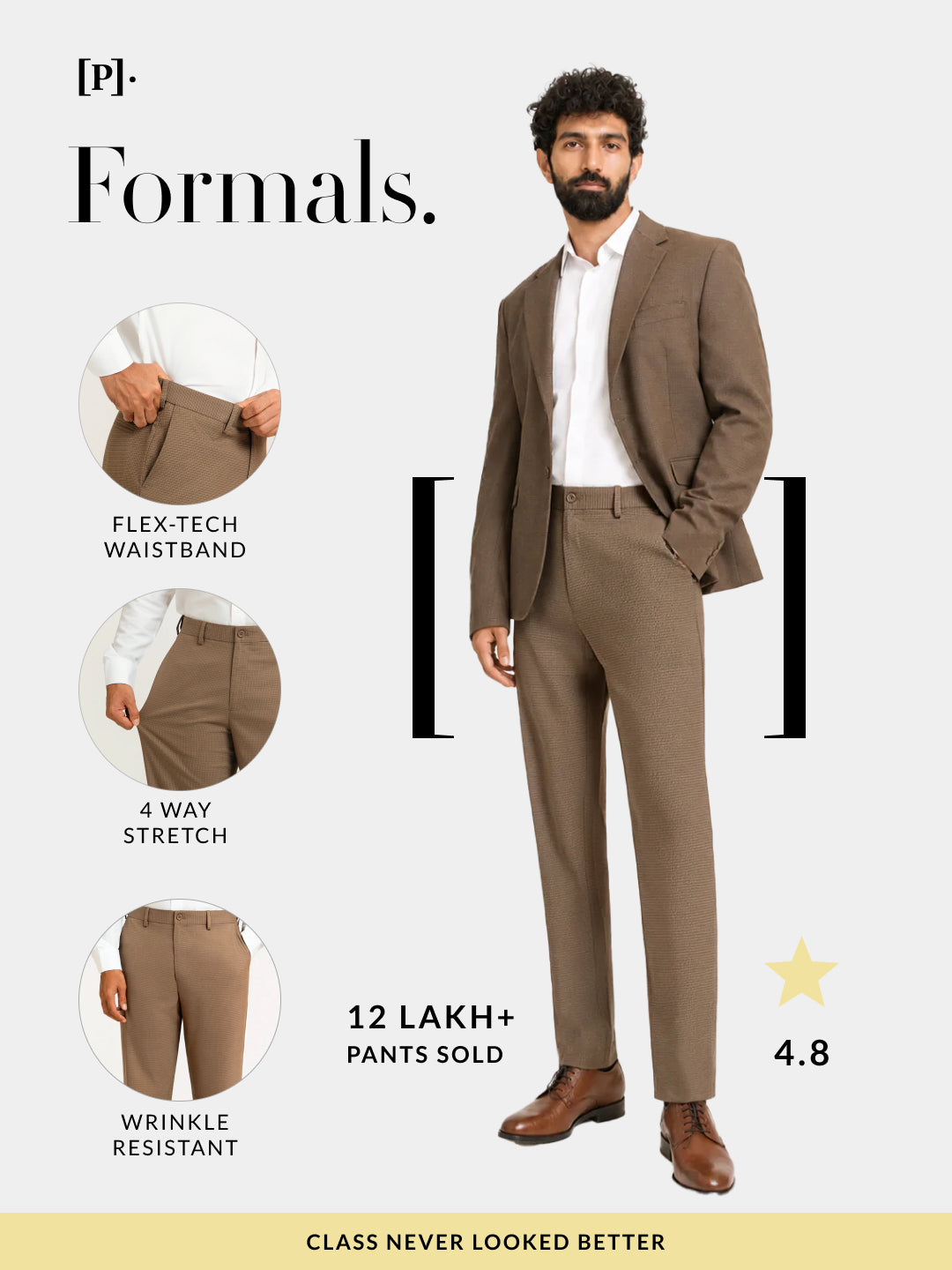 Terraforge Brown Micro Checks Relaxed Fit Formal Trousers