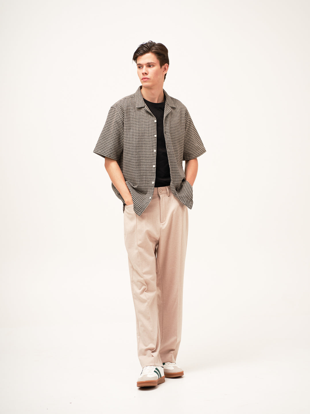 Tofu Beige Relaxed Fit Pintuck Pants