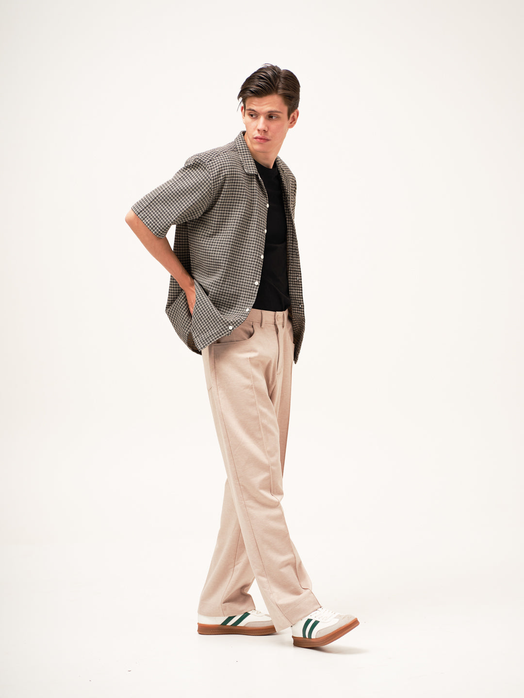 Tofu Beige Relaxed Fit Pintuck Pants