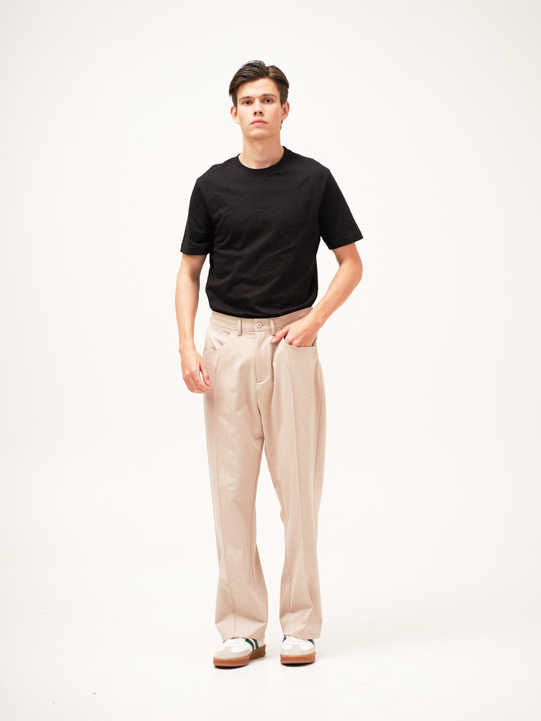 Tofu Beige Relaxed Fit Pintuck Pants