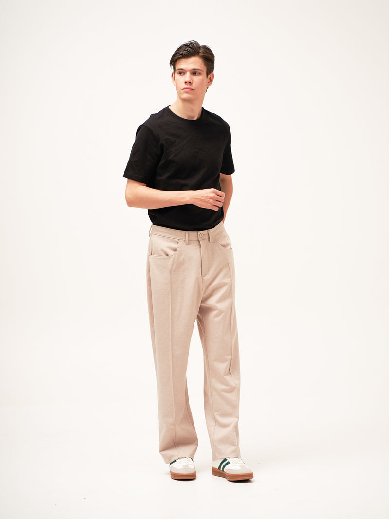 Tofu Beige Relaxed Fit Pintuck Pants