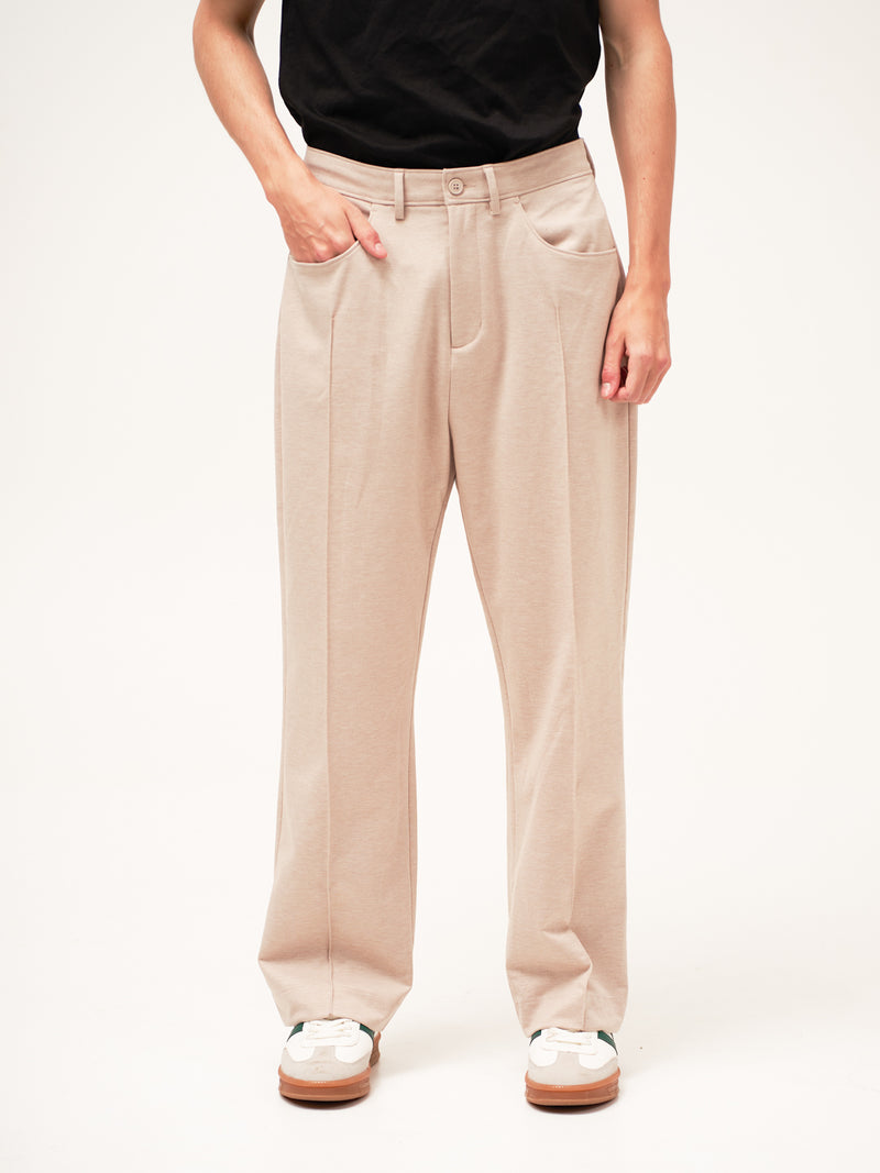 Tofu Beige Relaxed Fit Pintuck Pants