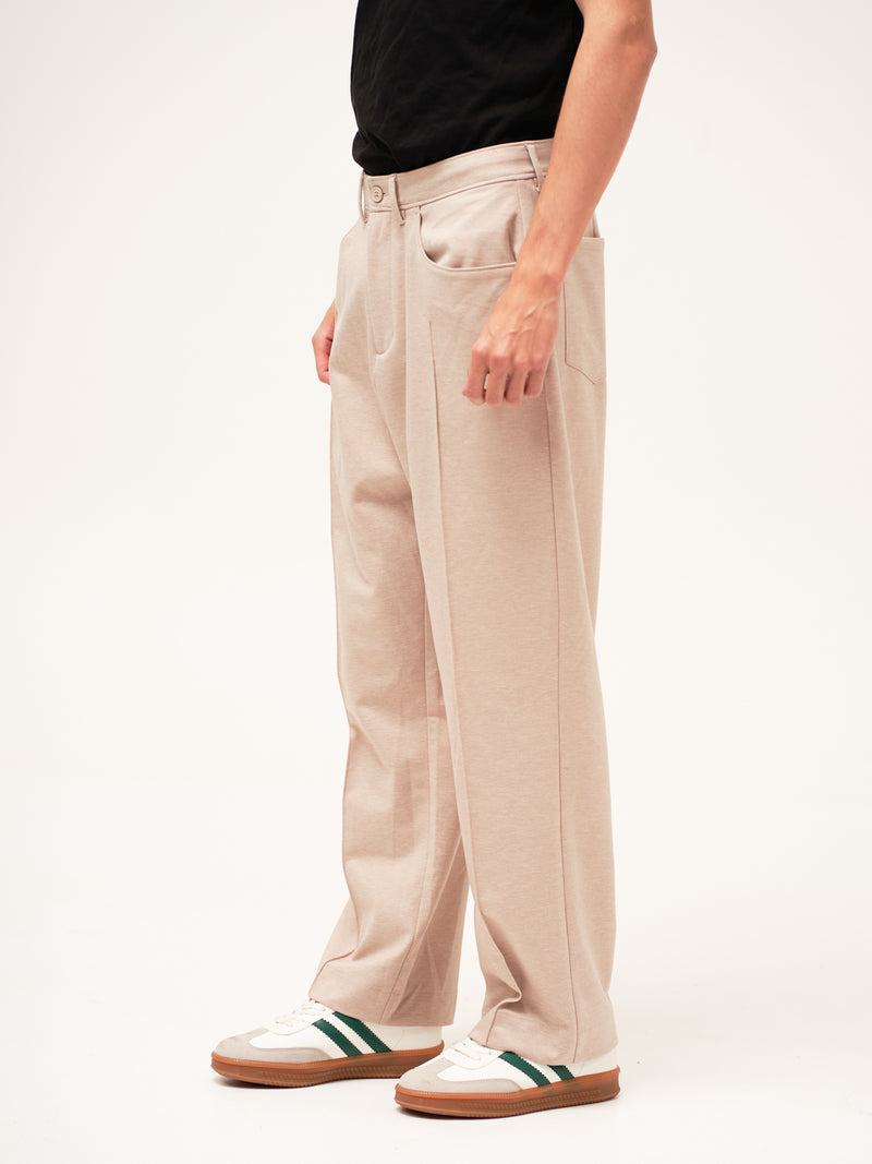 Tofu Beige Relaxed Fit Pintuck Pants