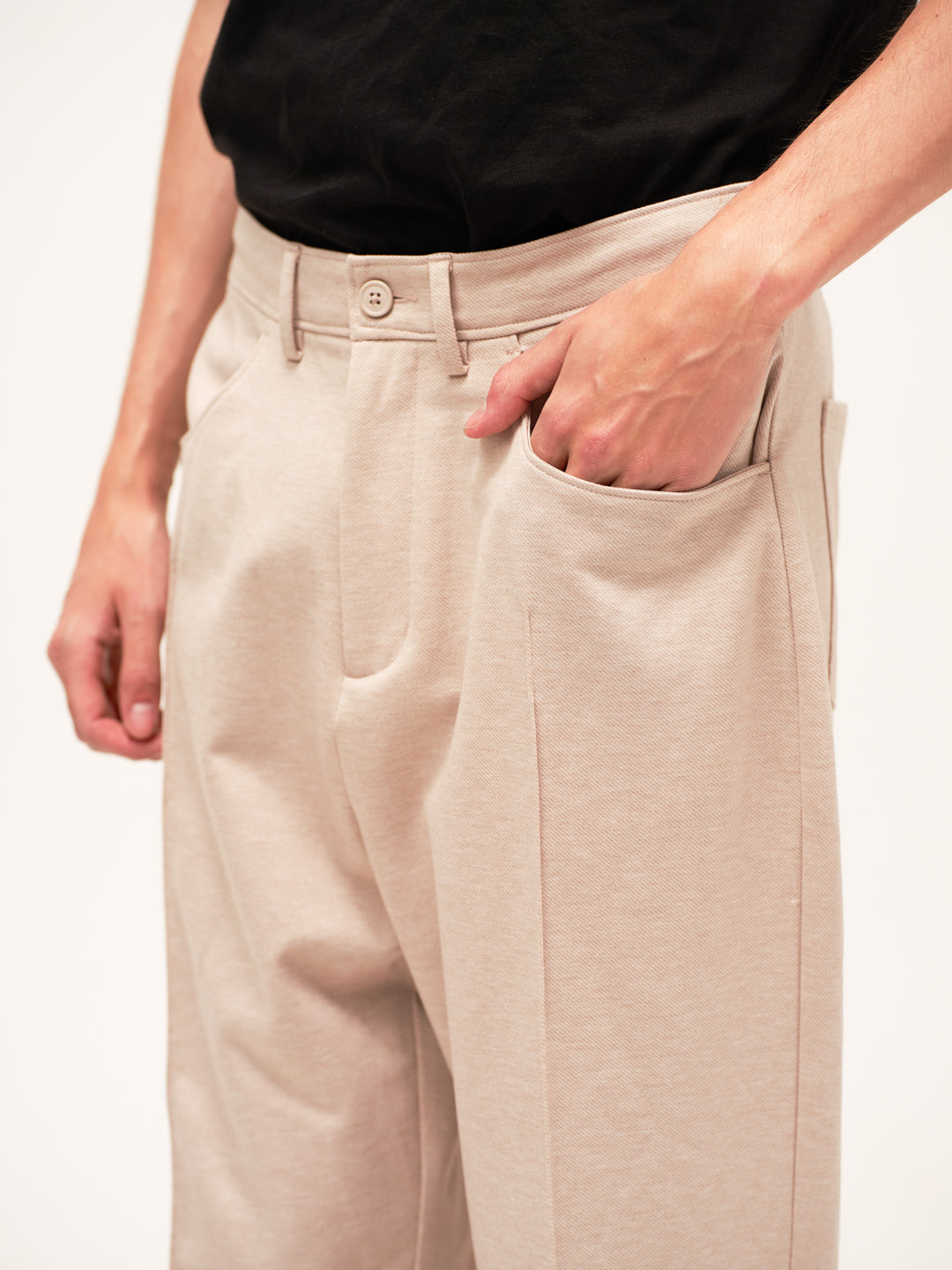 Tofu Beige Relaxed Fit Pintuck Pants