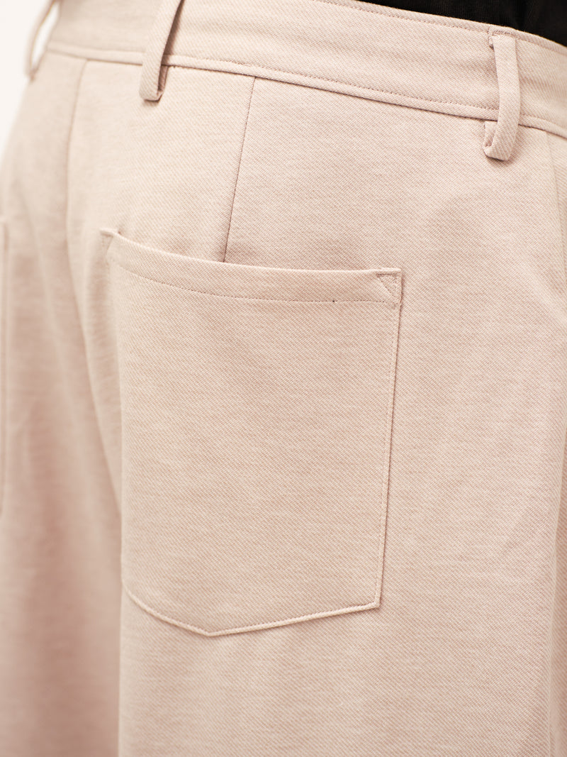 Tofu Beige Relaxed Fit Pintuck Pants