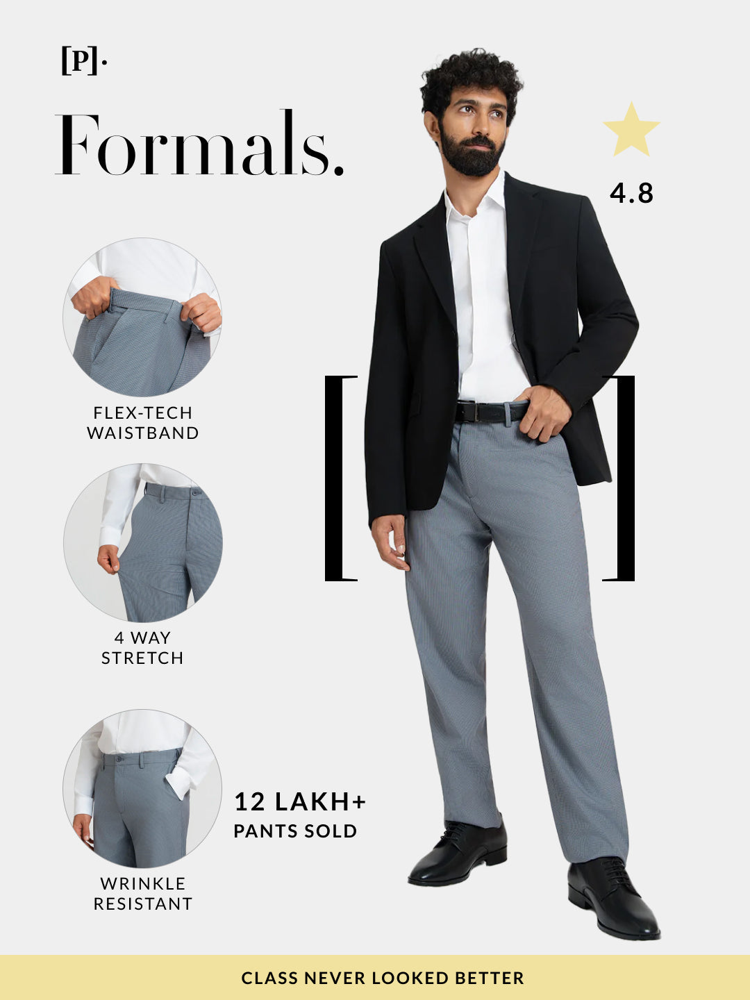 Zenthra Grey Mini Checks Relaxed Fit Formal Trousers