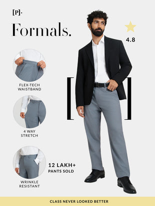 Zenthra Grey Mini Checks Relaxed Fit Formal Trousers