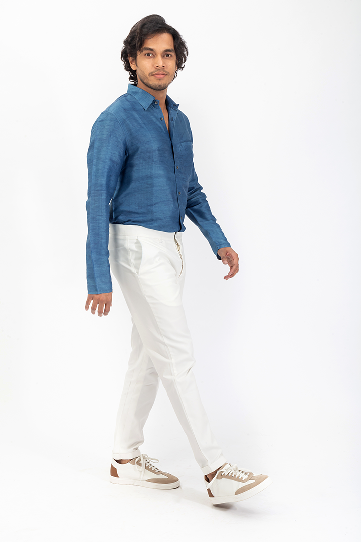 Custom made chinos in a white cotton fabric