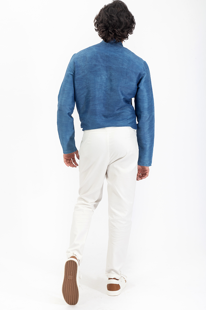 Custom made chinos in a white cotton fabric