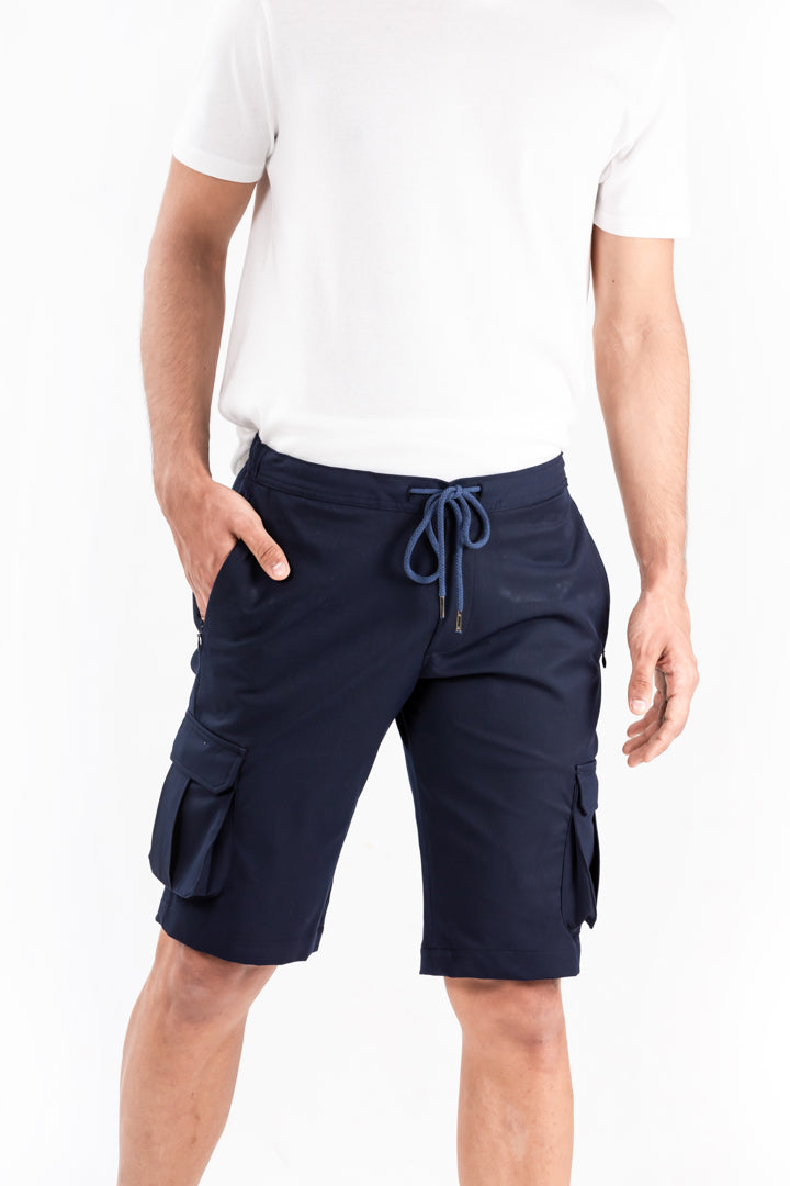 all weather navy cargo shorts