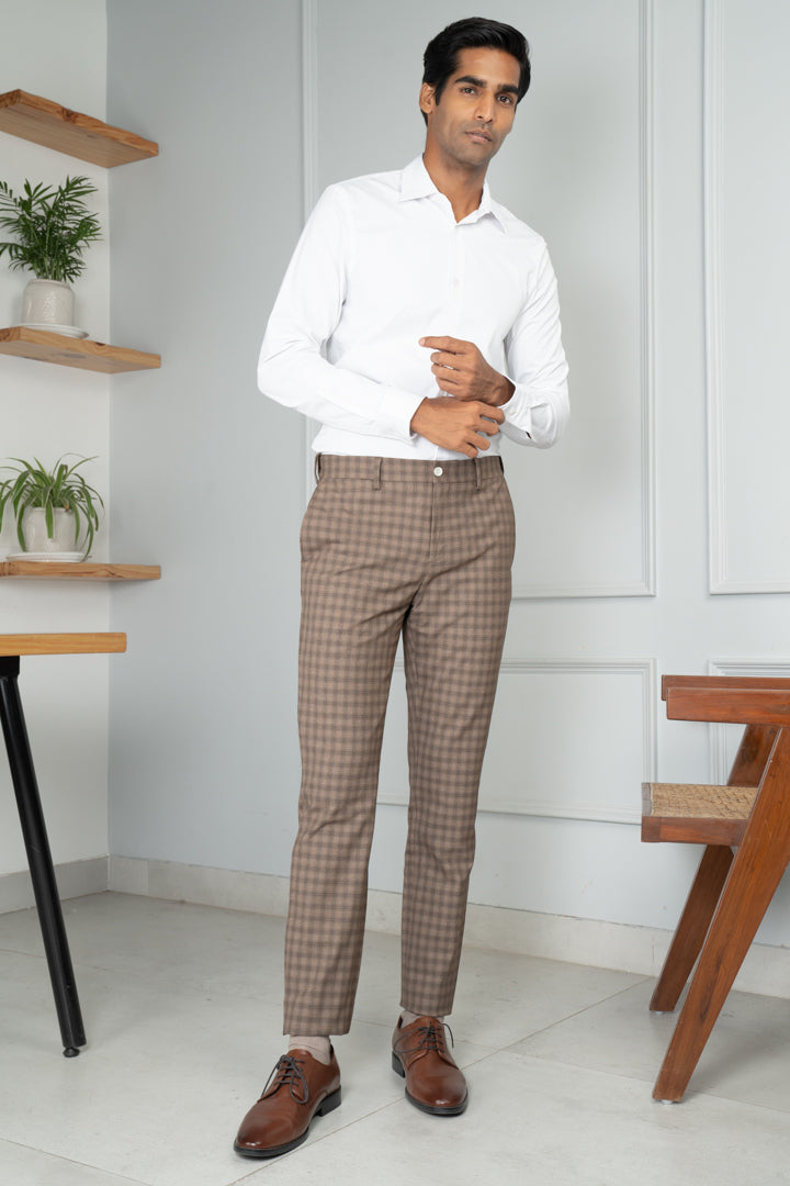 Men Check Brown Trousers  Buy Men Check Brown Trousers online in India