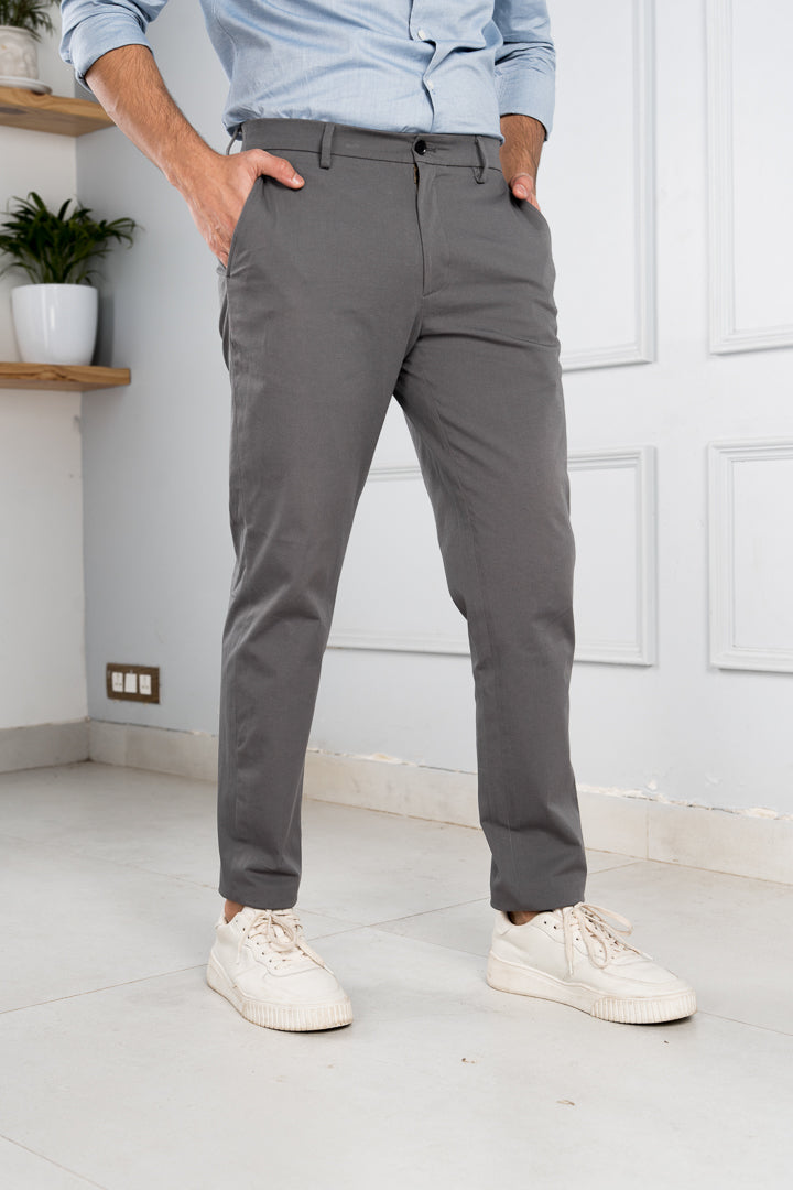Grey Stretchable Chinos For Men