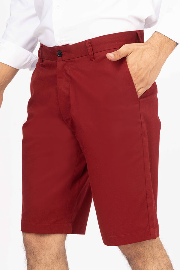 front view of men's red chino shorts by pant project in rich red shade