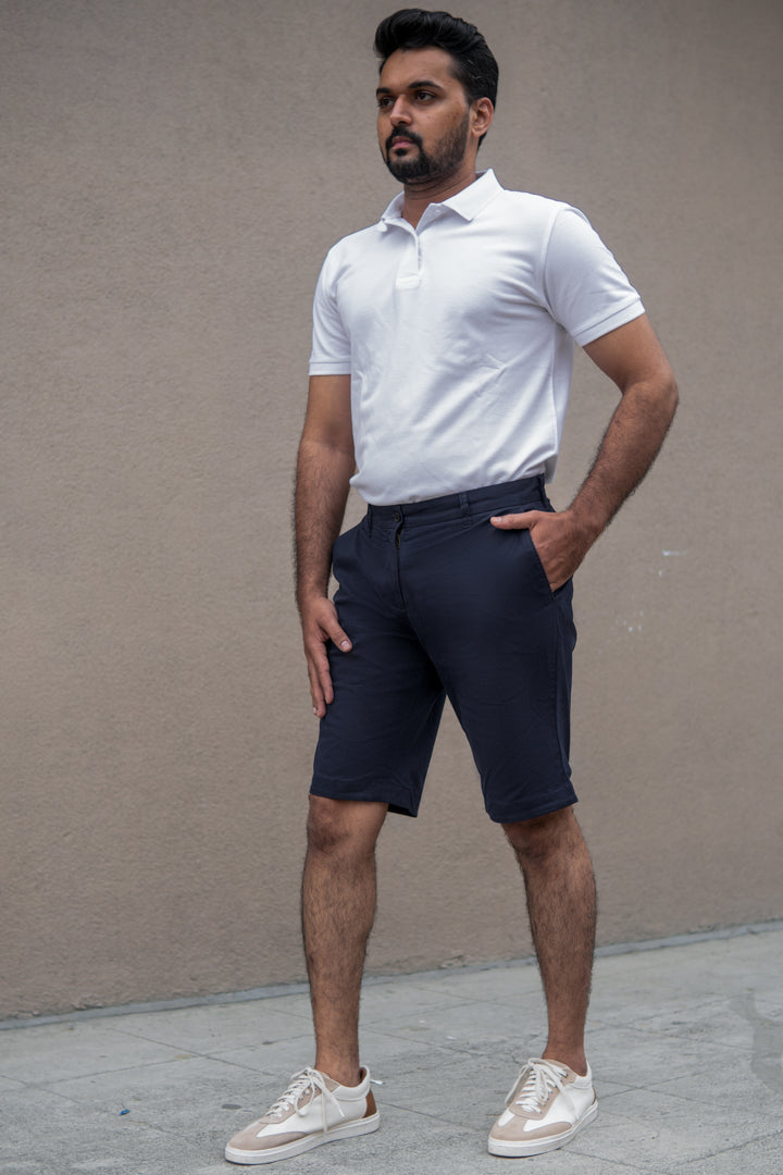 navy blue stretch chino shorts
