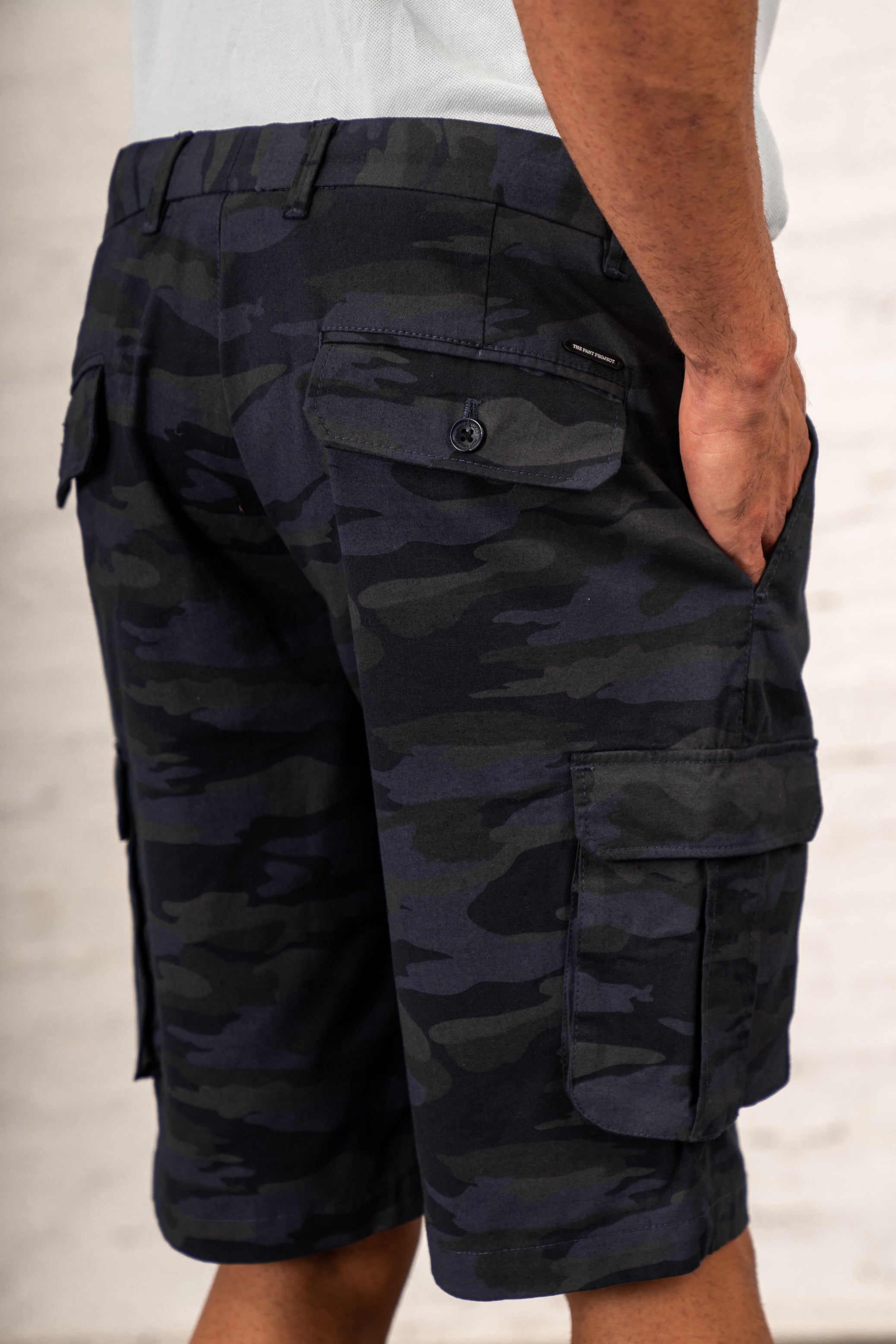 Stretch Navy Camo Cargo Shorts - Main Image