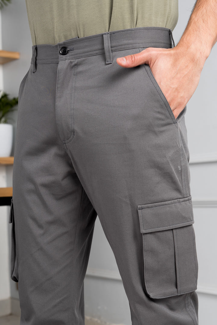 spanish grey stretch cargo pant