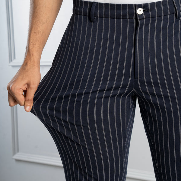 Buy White Mid Rise Striped Pants for Men