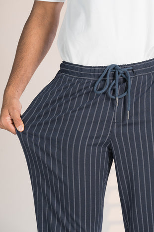 stretch blue pinstripe joggers