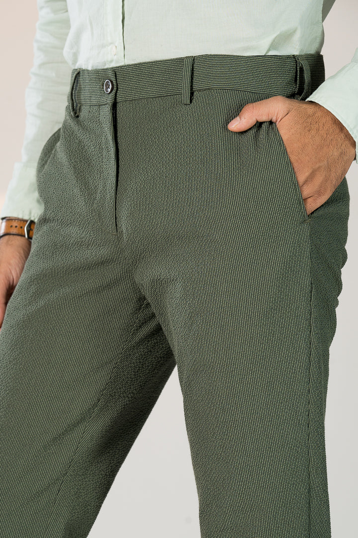 Chandigarh Green Seersucker Stripes Pants