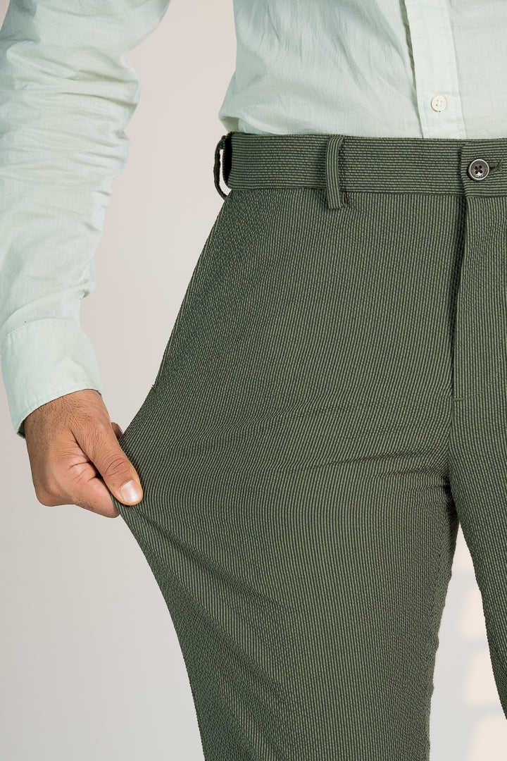 Chandigarh Green Seersucker Stripes Pants