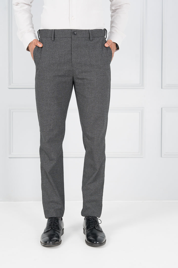 Grey Textured Weave Wool Stretch Dress Pant  Custom Fit Tailored Clothing