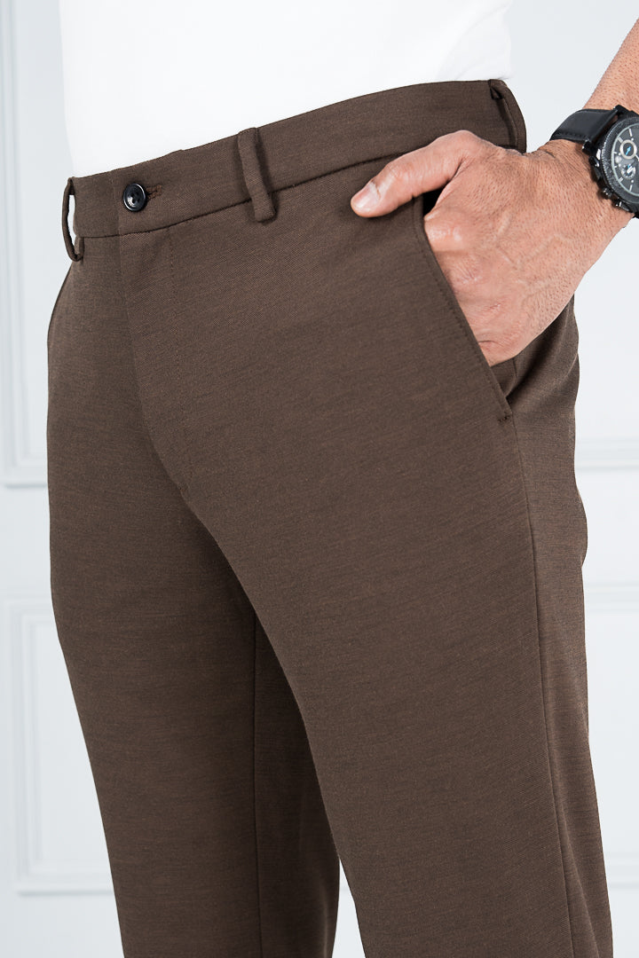 TAHVO Men Brown Formal Trousers