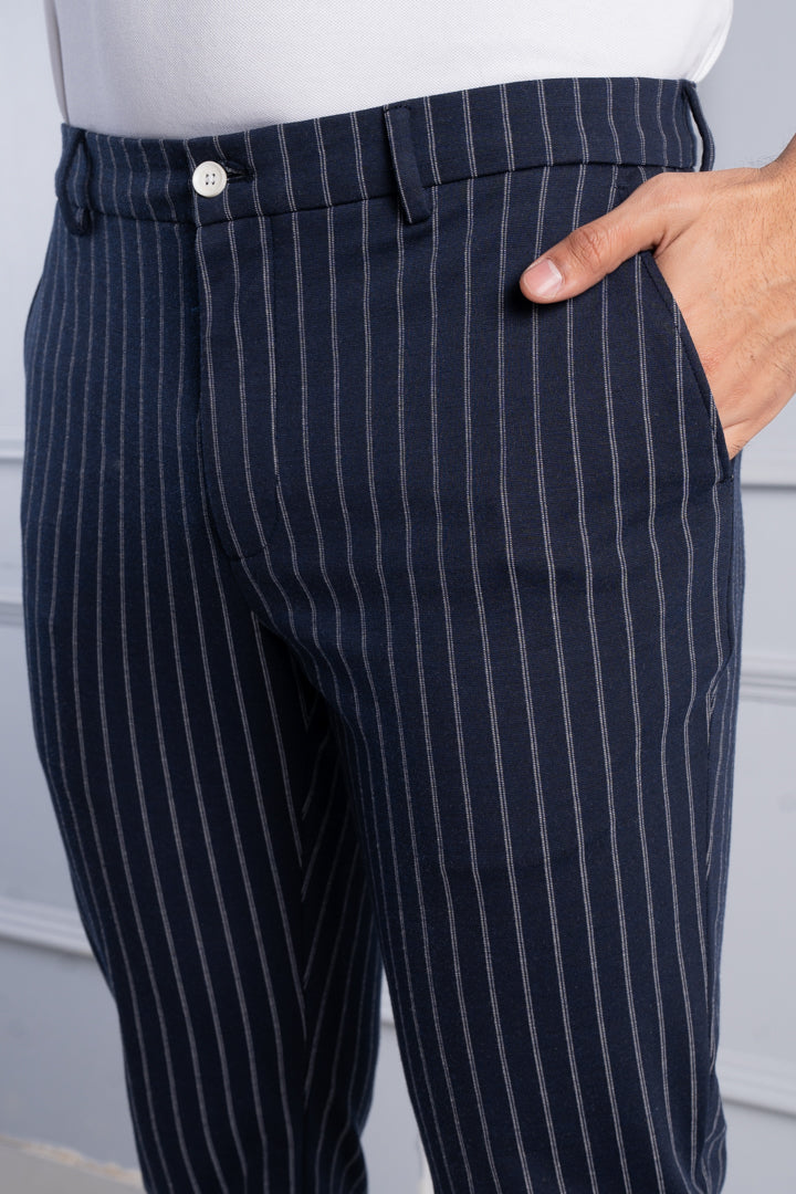 Buy Arrow Men Navy Mid Rise Striped Formal Trousers at Amazonin