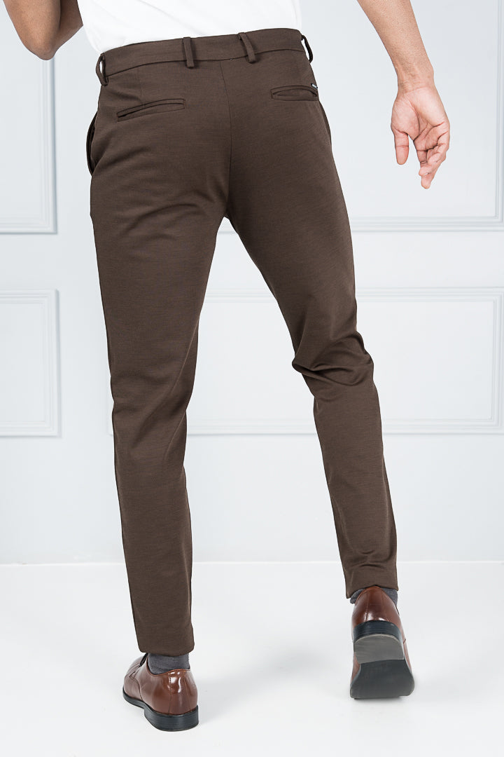 Mens Solid Chocolate Brown Cotton Trouser