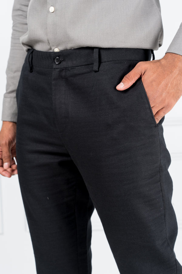 Black Cotton Linen Pants