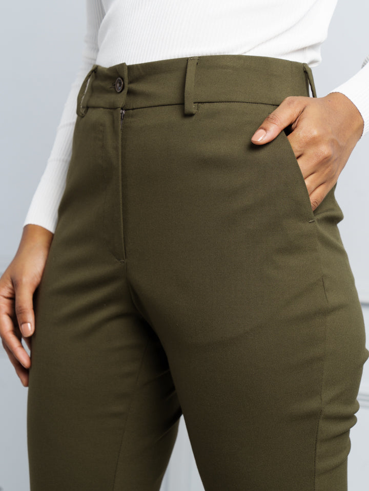 Army Olive Stretch Pants - Women
