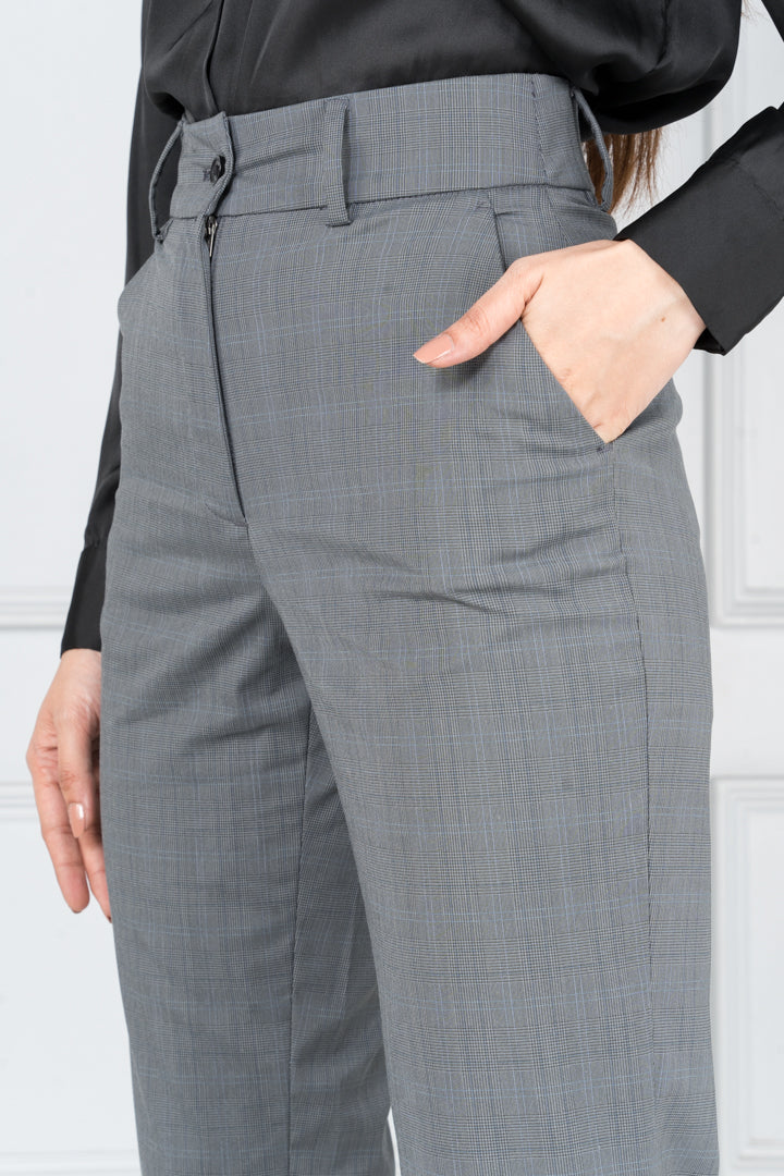 Blue Grey Plaid Formal Pants - Women